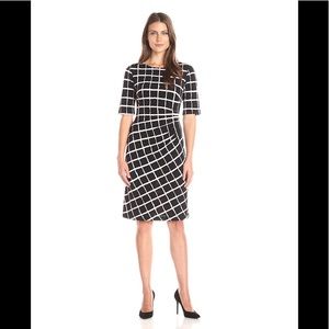 Connected Apparel Elbow Sleeve Window Pane Dress